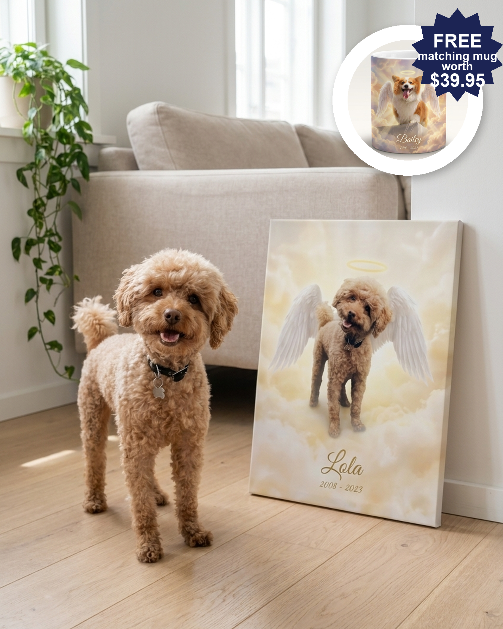 Pet Memorial Gift – Angel Wings & Halo Portrait | The Guardian