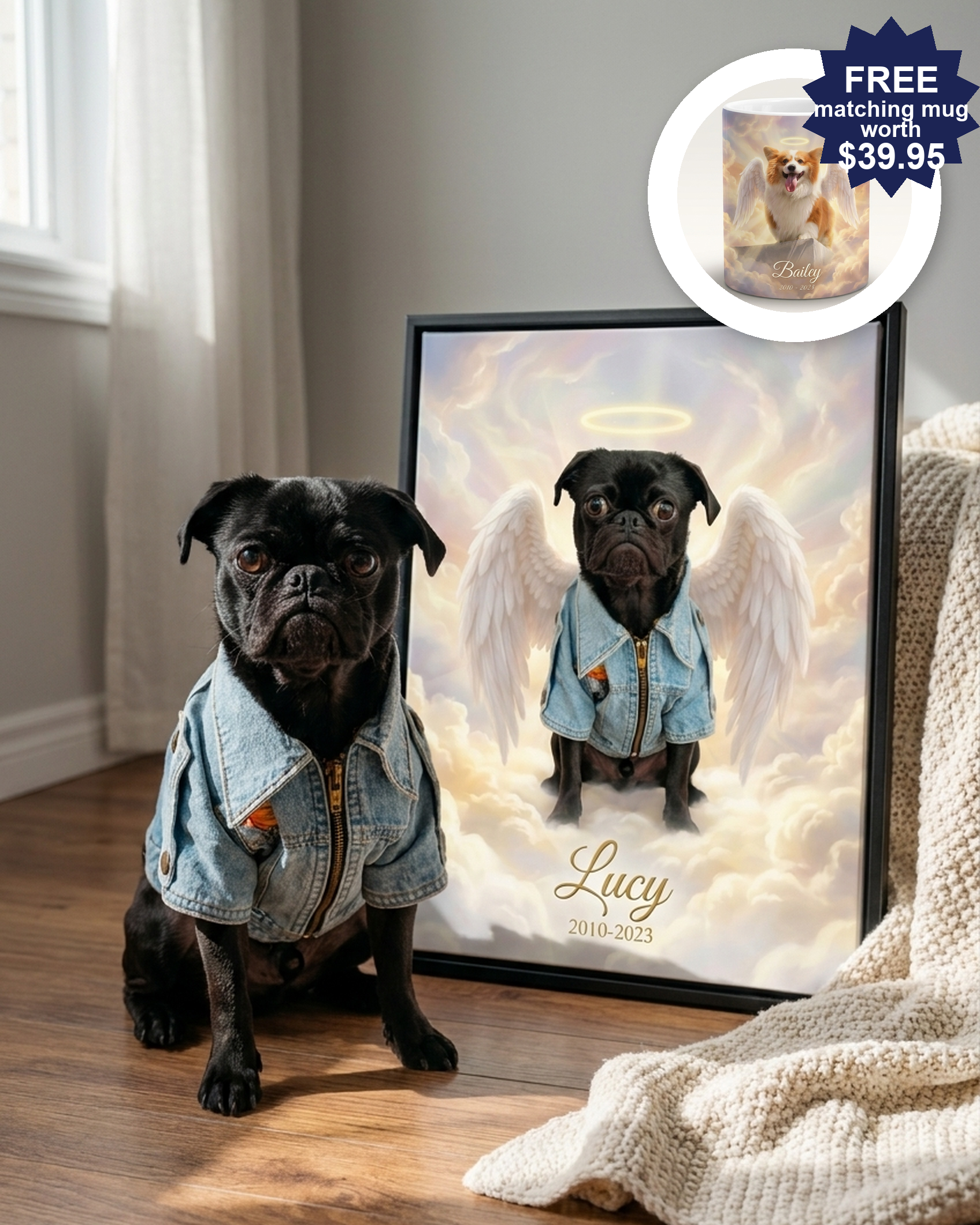 Pet Memorial Gift – Angel Wings & Halo Portrait | The Guardian