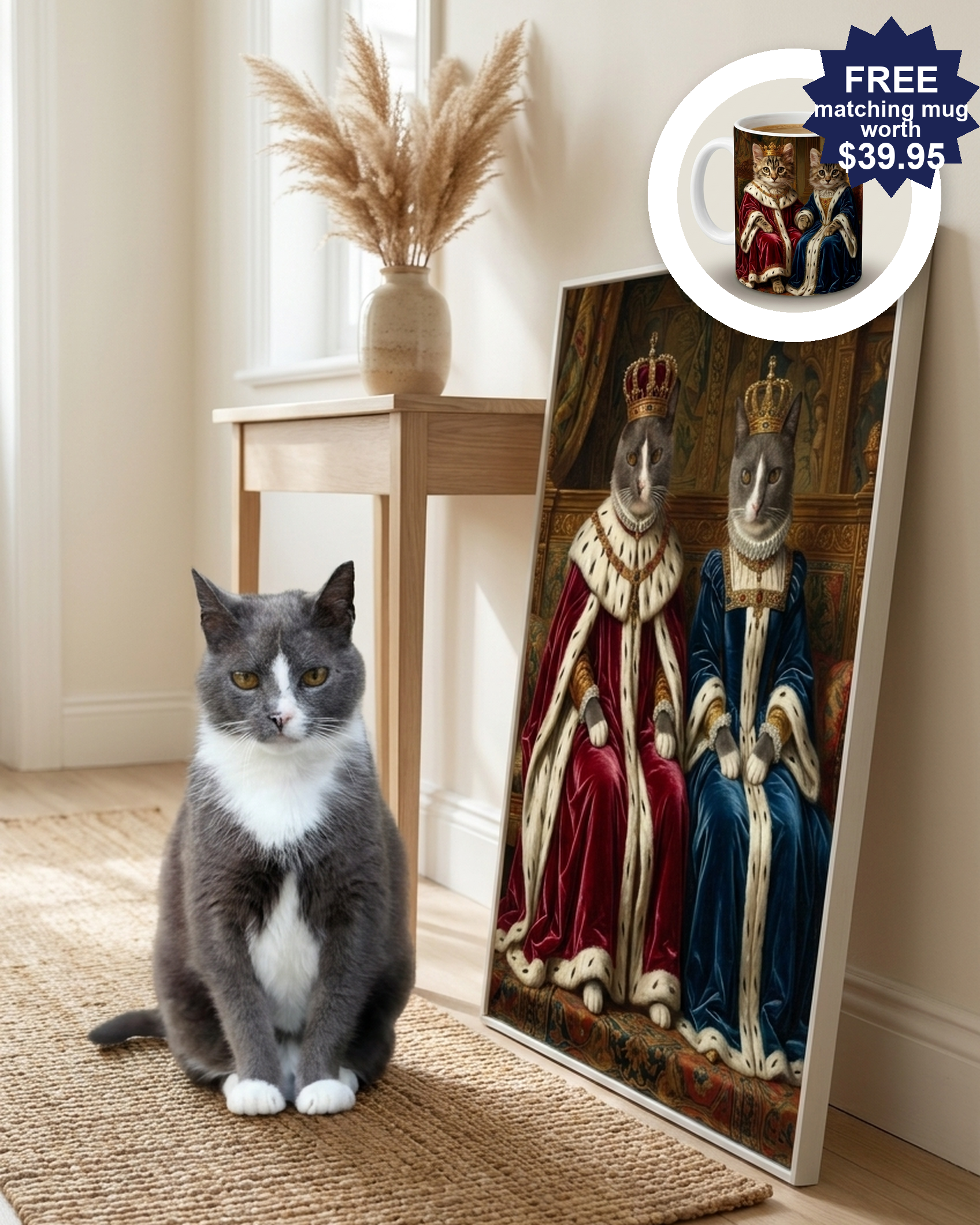 Royal Cat & Dog Portrait – Two Pets Renaissance Painting | The Royal Couple