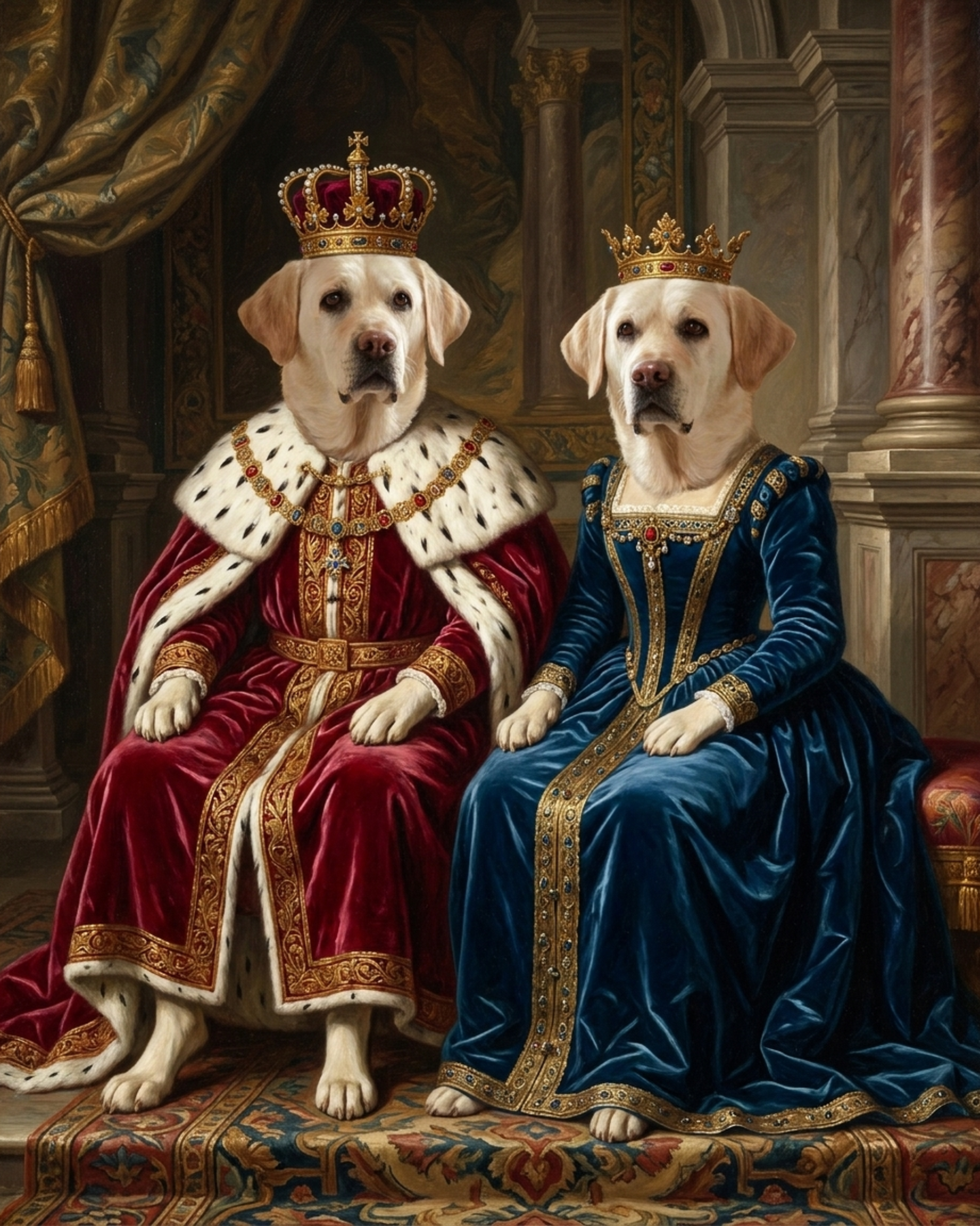 Royal Cat & Dog Portrait – Two Pets Renaissance Painting | The Royal Couple