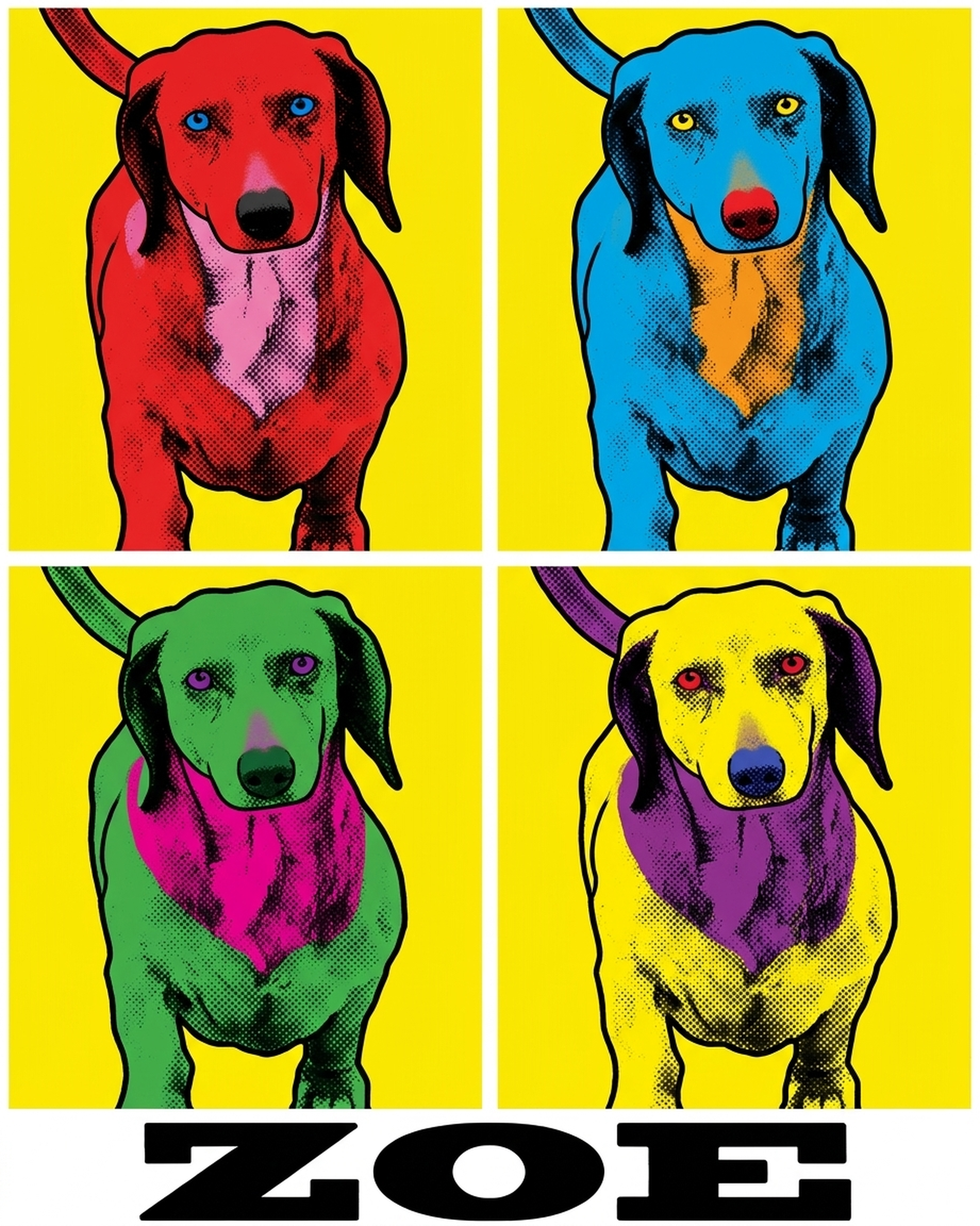Pop Art Dog & Cat Portrait – Colorful 4-Panel Print | The Pop